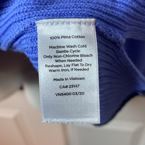 Talbots Pima Cotton Rib Knit Mock Neck Sweater Size XL Baby Blue Dark Blue Trim - Picture 8 of 9